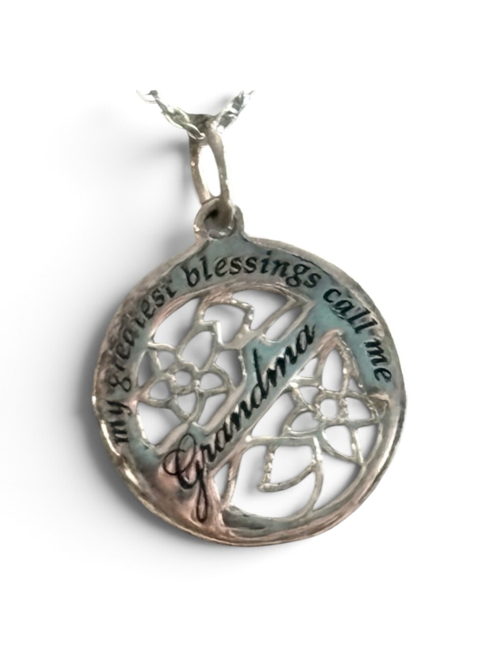 Sterling Silver ‘Grandma’ Pendant and Sterling Silver Chain Necklace